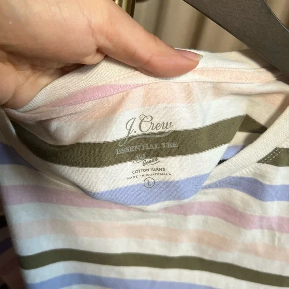J.Crew White Striped Crewneck Cotton Tee | Large - Picture 5 of 5